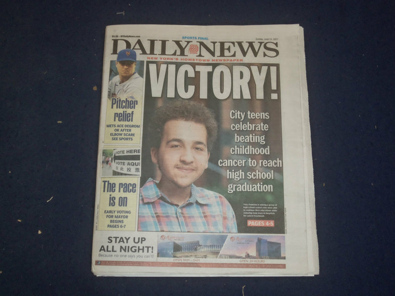 2021 JUNE 13 NEW YORK DAILY NEWS NEWSPAPER -TOBY PANNONE BEATS CANCER, GRADUATES