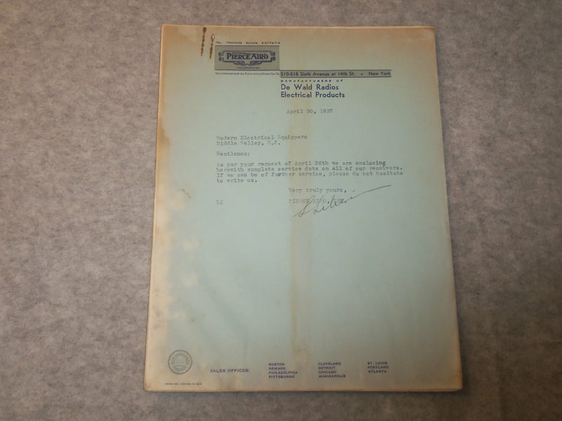 1937 DE WALD RADIOS ELECTRICAL PRODUCTS MANUAL - J 6292