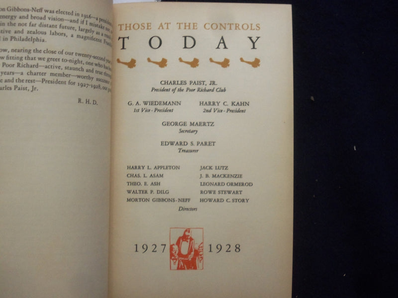 1928 THE POOR RICHARD CLUB BANQUET HARDCOVER BOOK - #177 OF 1450 - KD 8848