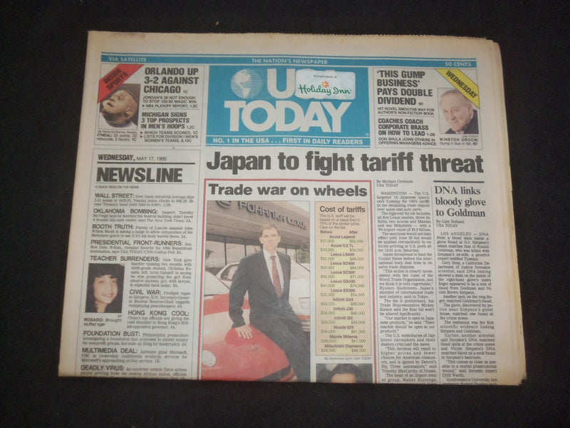 1995 MAY 17 USA TODAY NEWSPAPER - JAPAN TO FIGHT TARIFF THREAT - NP 7797
