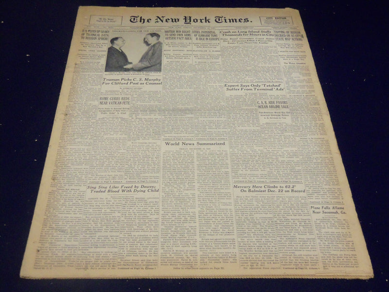 1949 DECEMBER 23 NEW YORK TIMES - TRUMAN PICKS MURPHY AS COUNSEL - NT 3654