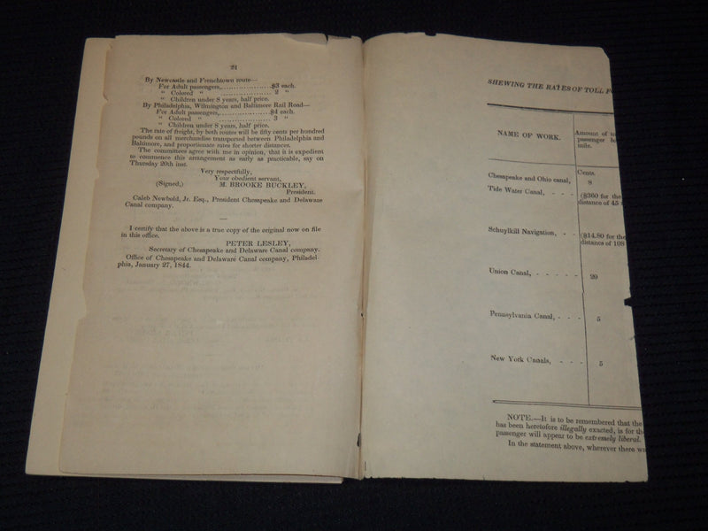1844 CHARTERS FORFEITED REPORT STEAM NAVIGATION & DELAWARE COMPANIES- J 9584