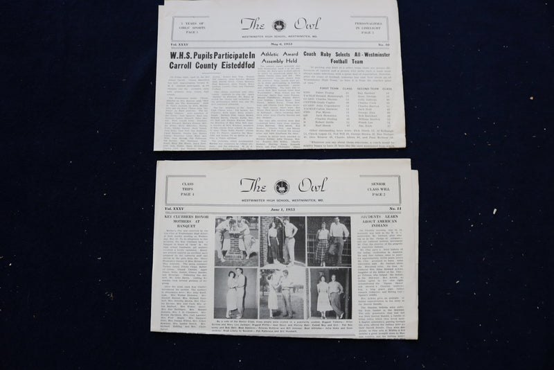 1949-1954 THE OWL NEWSPAPER - WESTMINSTER (MD) HIGH SCHOOL - LOT OF 48 - NP 8905