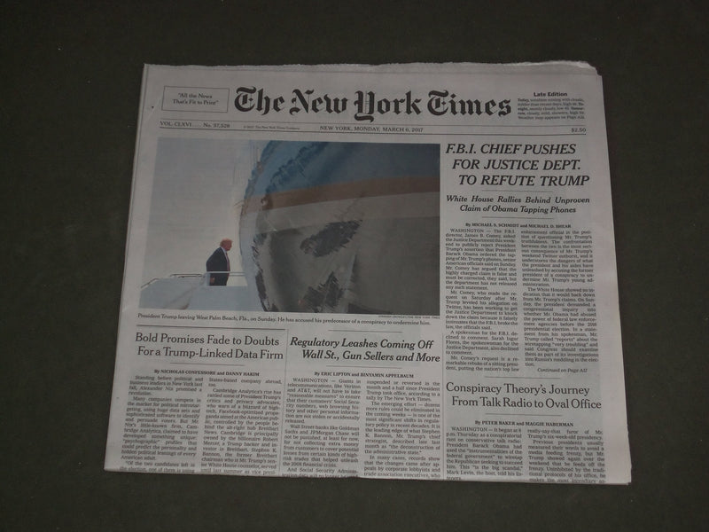 2017 MARCH 6 NEW YORK TIMES - FBI CHIEF PUSHES FOR JUSTICE DEPT TO REFUTE TRUMP
