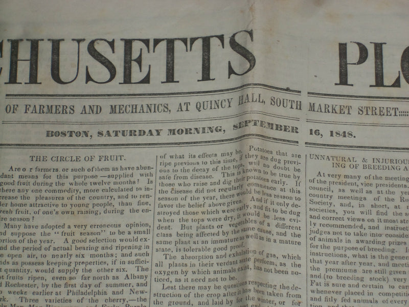 1848 SEPTEMBER 16 MASSACHUSETTS PLOUGHMAN NEWSPAPER - GREAT COMET - NP 5155