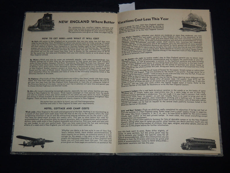 1940'S NEW ENGLAND VACATIONS COST LESS THIS YEAR BOOK - J 8703