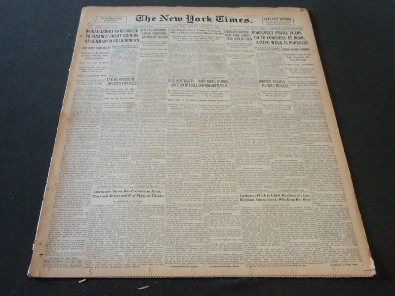 1936 JAN 6 NEW YORK TIMES - WORLD JEWRY ASKED TO FINANCE GREAT EXODUS - NT 6712