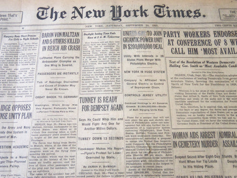 1927 SEPTEMBER 24 NEW YORK TIMES - TUNNEY IS READY FOR DEMPSEY AGAIN - NT 6376