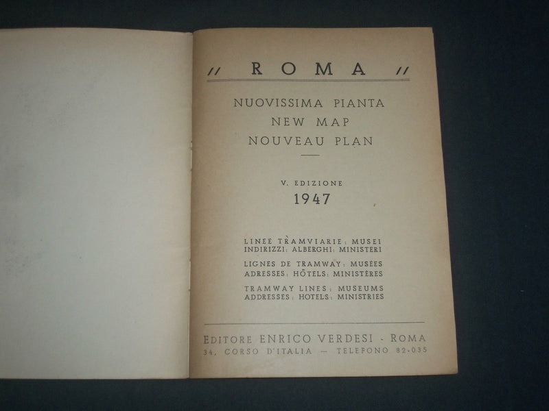 1947 NUO VISSIMA PIANTA MAPA DE ROMA BOOK WITH FOLD OUT MAP - J 3962