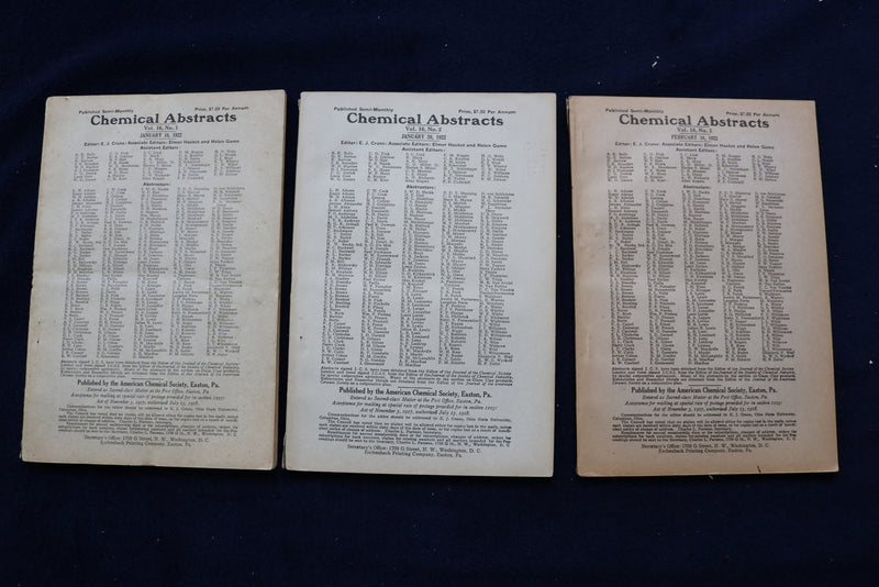 1922 CHEMICAL ABSTRACTS SEMI-MONTHLY MAGAZINE - LOT OF 25-COMPLETE YEAR - O 3381