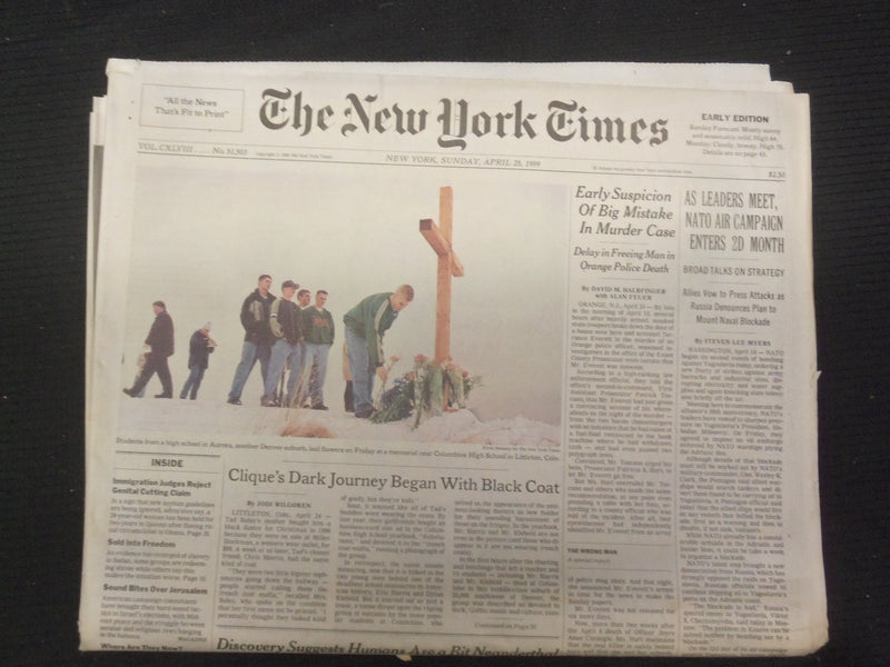 1999 APR 25 NEW YORK TIMES NEWSPAPER -NATO AIR CAMPAIGN ENTERS MONTH 2 - NP 7014