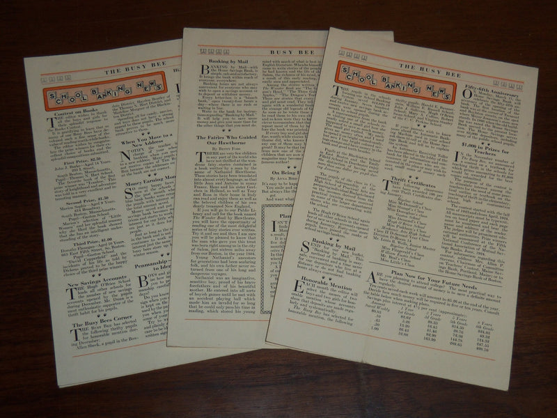 1923-1924 THE BUSY BEE MAGAZINE LOT OF 3 - HOME SAVINGS BANK BOSTON - K 1213