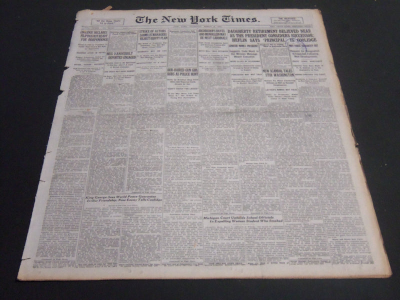 1924 MARCH 6 NEW YORK TIMES - DAUGHERTY RETIREMENT BELIEVED NEAR - NT 6809