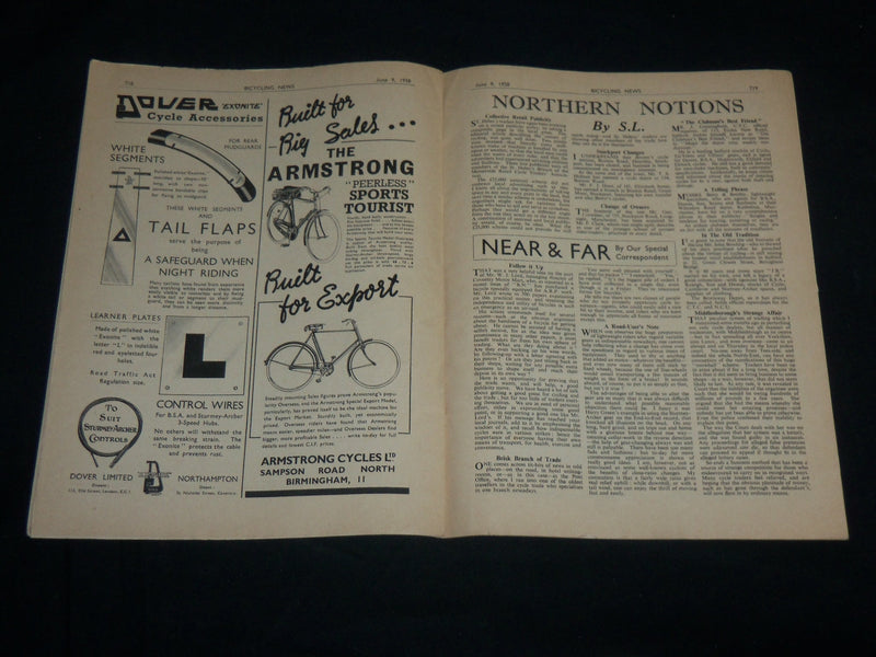 1938 JUNE 9 BICYCLING NEWS MAGAZINE - NICE ADS - SP 1212X