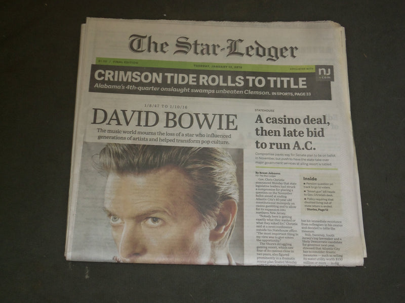 2016 JANUARY 12 STAR LEDGER NEWSPAPER - DAVID BOWIE DIED - 1947-2016