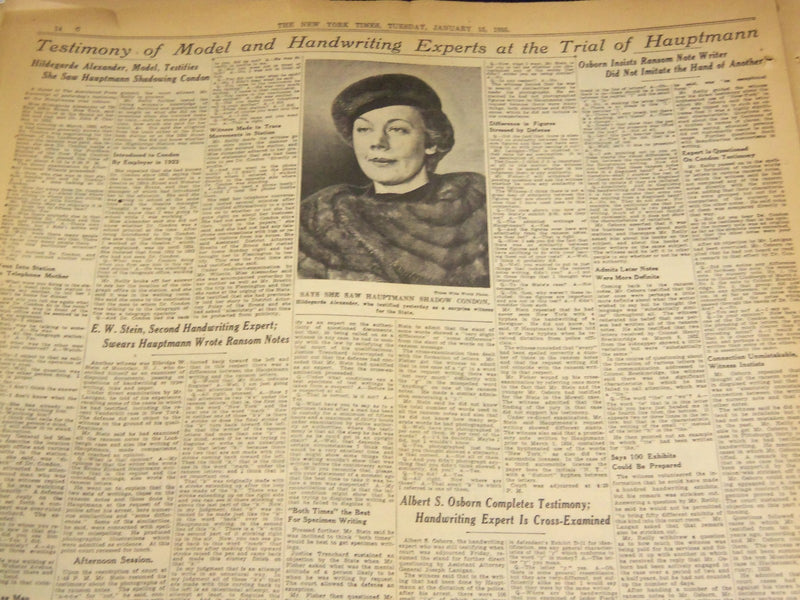 1935 JANUARY 15 NEW YORK TIMES - WOMAN SAW HAUPTMANN WATCH CONDON - NT 1928