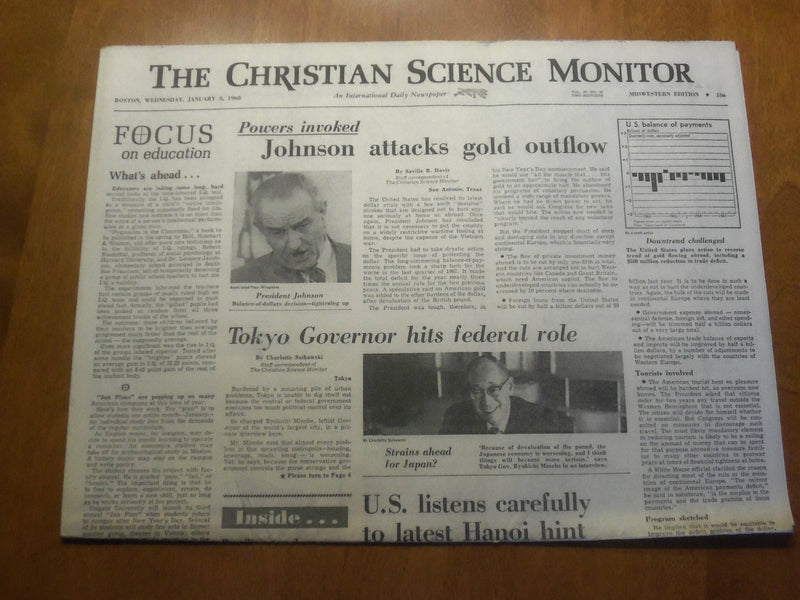 1968 JAN 3 THE CHRISTIAN SCIENCE MONITOR - JOHNSON ATTACKS GOLD OUTFLOW- NP 4615