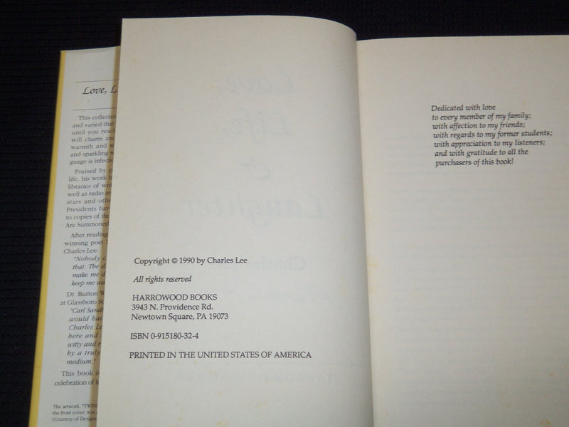 1990 LOVE LIFE AND LAUGHTER HARDCOVER BOOK SIGNED BY CHARLES LEE - KD 7731