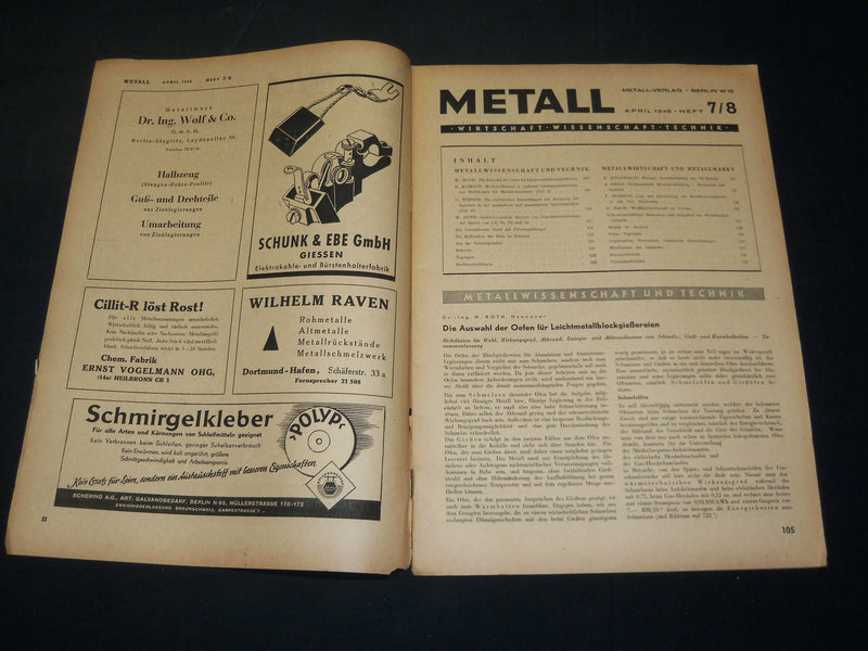 1947-1949 METALL - VERLAG GERMAN MAGAZINES LOT OF 8 ISSUES - WR 464A