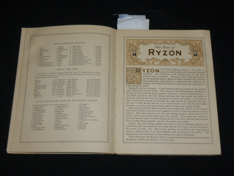1916 RYZON BAKING BOOK BY MARION HARRIS NEIL - HARDCOVER - KD 7521