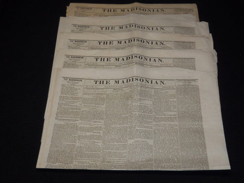 1841 THE MADISONIAN NEWSPAPERS LOT OF 5 - WASHINGTON CITY - NP 3877L