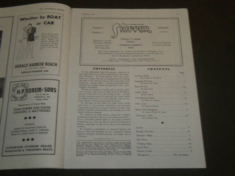 1950 AUGUST CHESAPEAKE SKIPPER MAGAZINE - VOLUME 7 NO. 2 - B 6588