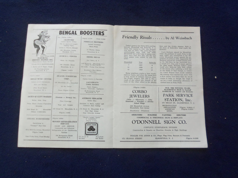 1960 OCT 1 HIGH SCHOOL FOOTBALL PROGRAM - BLOOMFIELD HS VS. BELLEVILLE - J 8448