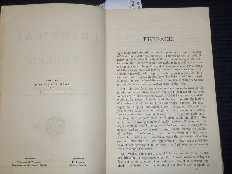 1875 MONROE'S PRACTICAL SPELLER BOOK BY LEWIS B. MONROE - K 2190