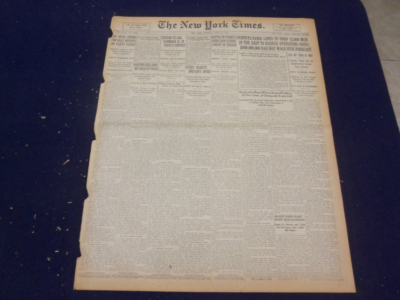 1920 JULY 20 NEW YORK TIMES - PENNSYLVANIA LINES TO DROP 12,000 MEN - NT 9343
