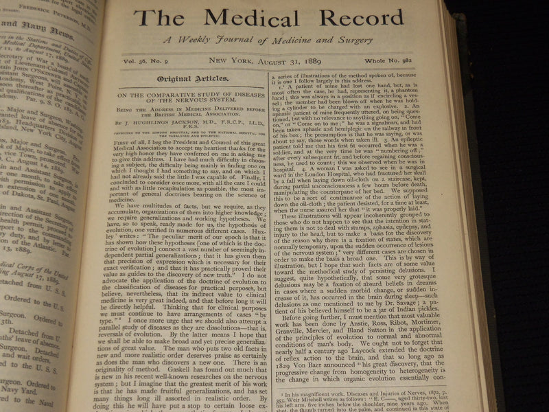 1889 JULY-DECEMBER THE MEDICAL RECORD WEEKLY JOURNAL BOUND VOLUME - KD 6132A