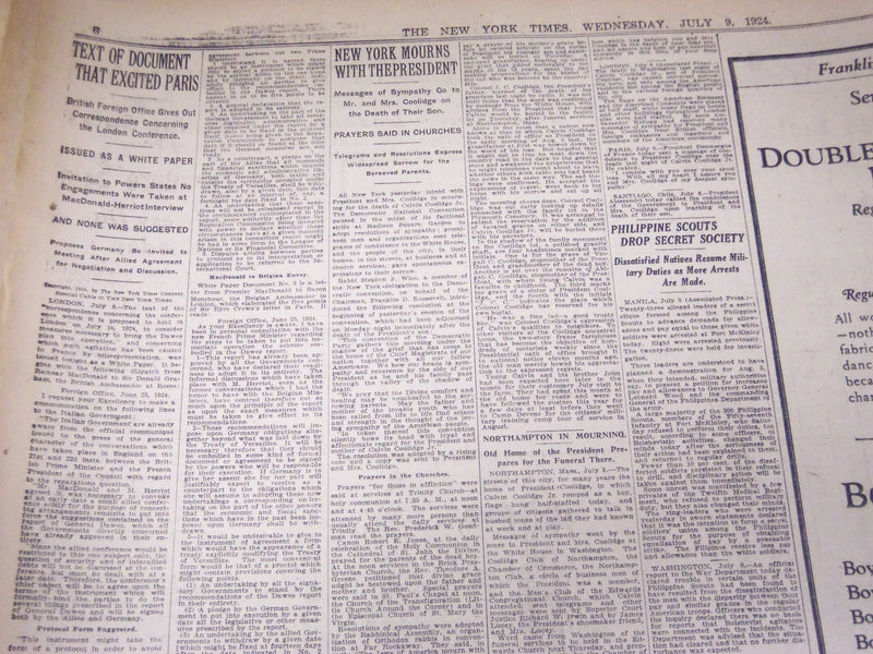 1924 JULY 9 NEW YORK TIMES - M'ADOO FREES DELEGATES MOVE FOR MEREDITH - NT 5076