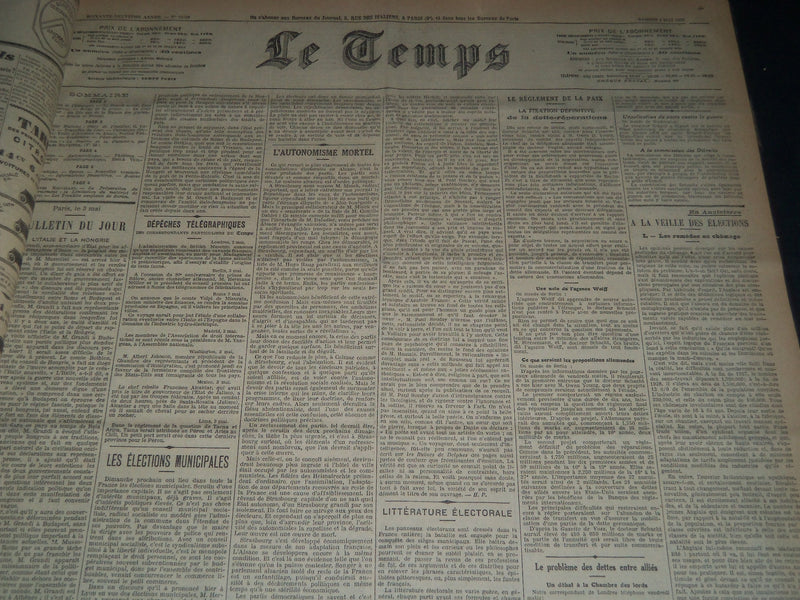 1929 APRIL-JUNE LE TEMPS FRENCH NEWSPAPER BOUND VOLUME - VB 17