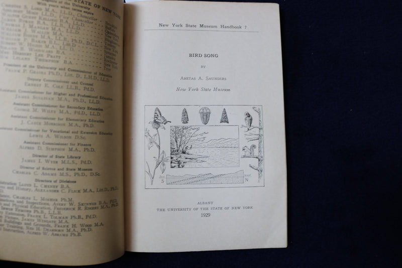1929 BIRD SONG SOFTCOVER BOOK BY ARETAS A. SAUNDERS-NEW YORK STATE MUSEUM- K 876