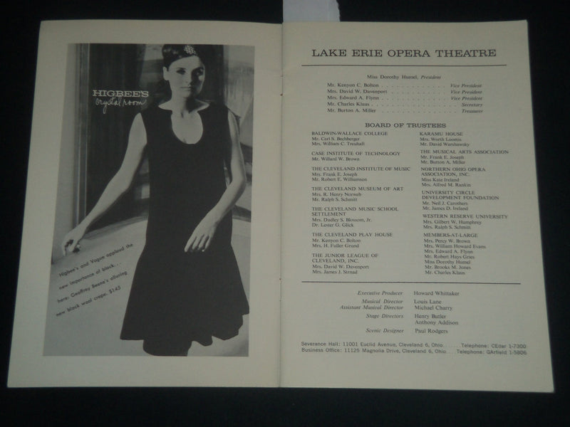 1964 LAKE ERIE OPERA THEATRE PROGRAM - THE RAKE'S PROGRESS - OHIO - J 4278