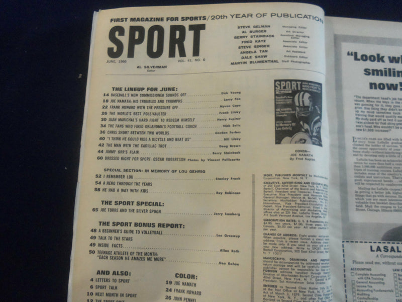 1966 JUNE SPORT MAGAZINE - JOE NAMATH: HIS TROUBLES AND TRIUMPHS - ST 7249