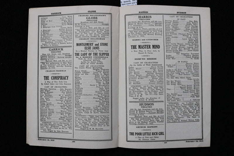 1913 FEBRUARY 15 THE CAST NEW YORK AMUSEMENT GUIDE - BELLE ASHLYN - K 2755