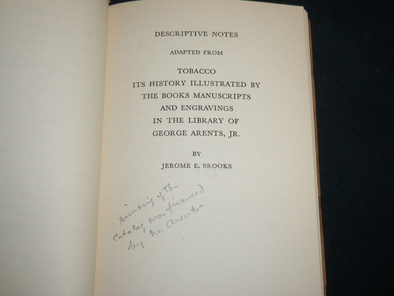 1938 GEORGE ARENTS JR. TOBACCO BOOKS & MANUSCRIPTS COLLECTION - J 6751