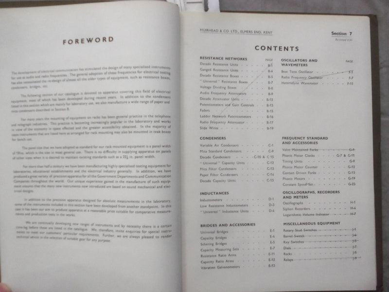 1935 MUIRHEAD & CO. LTD EQUIPMENT CATALOG - PUBLISHED IN UNITED KINGDOM - K 258