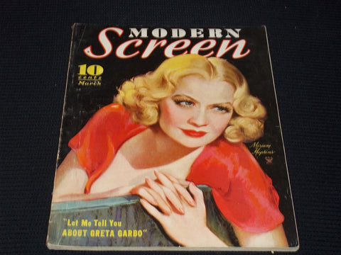 1934 MARCH MODERN SCREEN MAGAZINE - MIRIAM HOPKINS COVER - E 16816