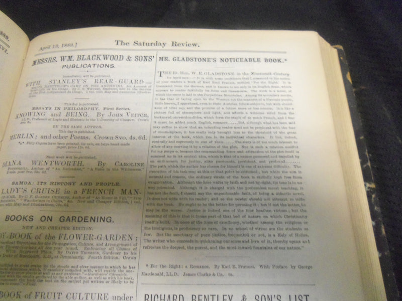 1889 SATURDAY REVIEW 2 BOUND VOLUMES - COMPLETE YR- PUBLISHED IN LONDON - R 1097