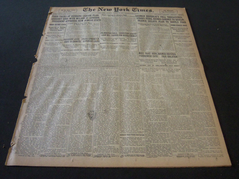 1919 MARCH 3 NEW YORK TIMES - GERMAN REPUBLIC'S FALL THREATENED - NT 6213