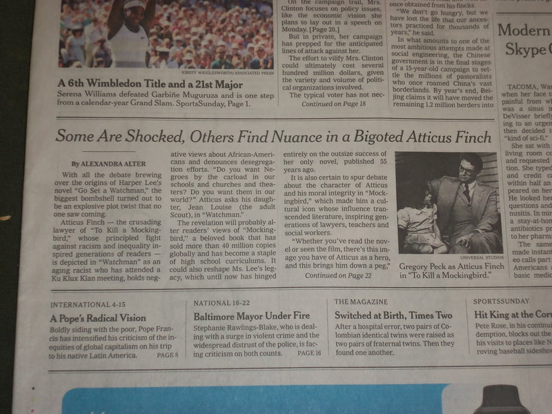 2015 JULY 12 NEW YORK TIMES - GO SET A WATCHMAN - HARPER LEE