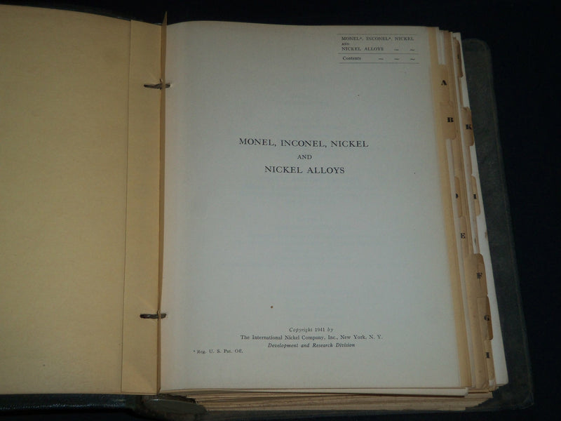 1941 NICKEL AND NICKEL ALLOYS GUIDE THE INTERNATOINAL NICKEL CO. - KD 5571
