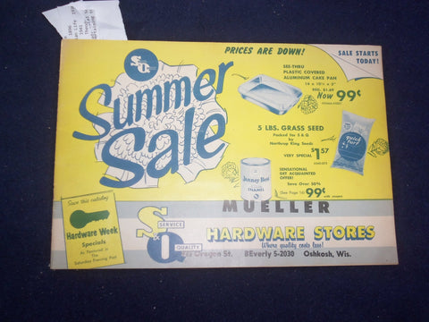 1960 MUELLER HARDWARE STORES SUMMER SALE CATALOG - OSHKOSH, WISCONSIN - J 9347