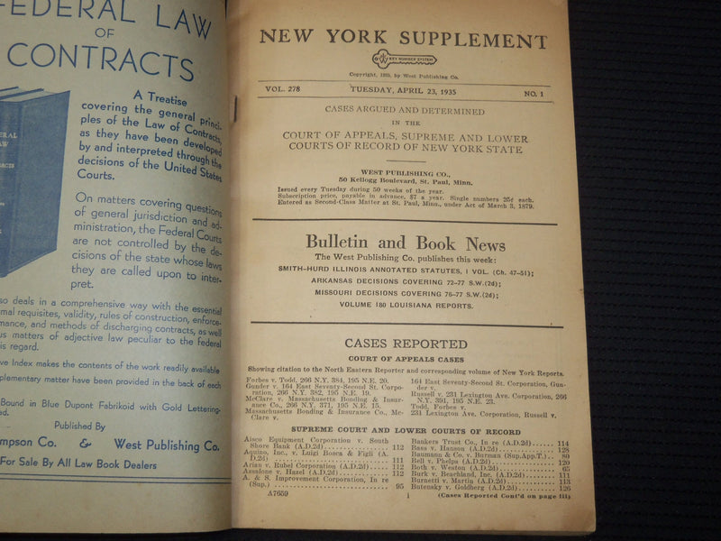 1935 NEW YORK SUPPLEMENT NATIONAL REPORTER LOT OF 4 ISSUES - O 3074B