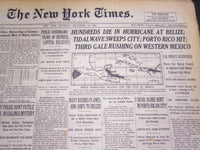 1931 SEPT 12 NEW YORK TIMES - HURRICANE HITS BELIZE TIDALWAVE - NT 4992