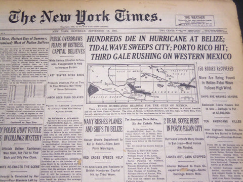 1931 SEPT 12 NEW YORK TIMES - HURRICANE HITS BELIZE TIDALWAVE - NT 4992