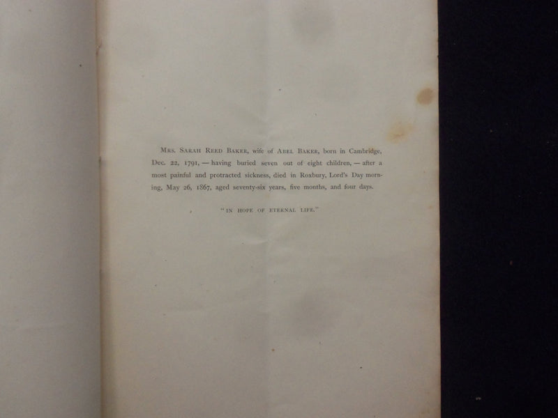 1867 MRS. SARAH R. BAKER FUNERAL SERMON SOFTCOVER BOOKLET - ROXBURY - K 222
