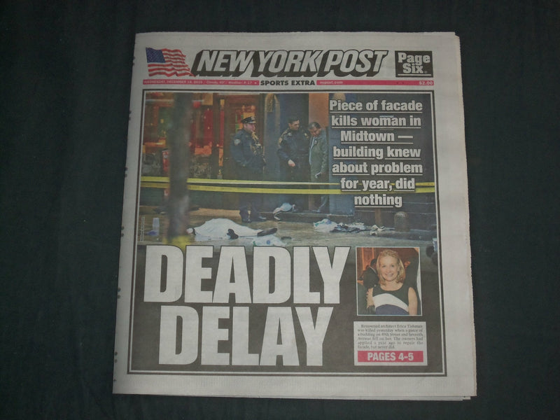 2019 DEC 18 NEW YORK POST NEWSPAPER-ERICA TISHMAN KILLED BY PIECE OF BUILDING