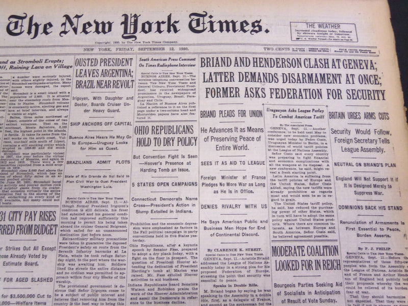 1930 SEPTEMBER 12 NEW YORK TIMES - BRIAND AND HENDERSON CLASH - NT 4195